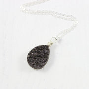 Black Druzy Sterling Silver Pendant Necklace