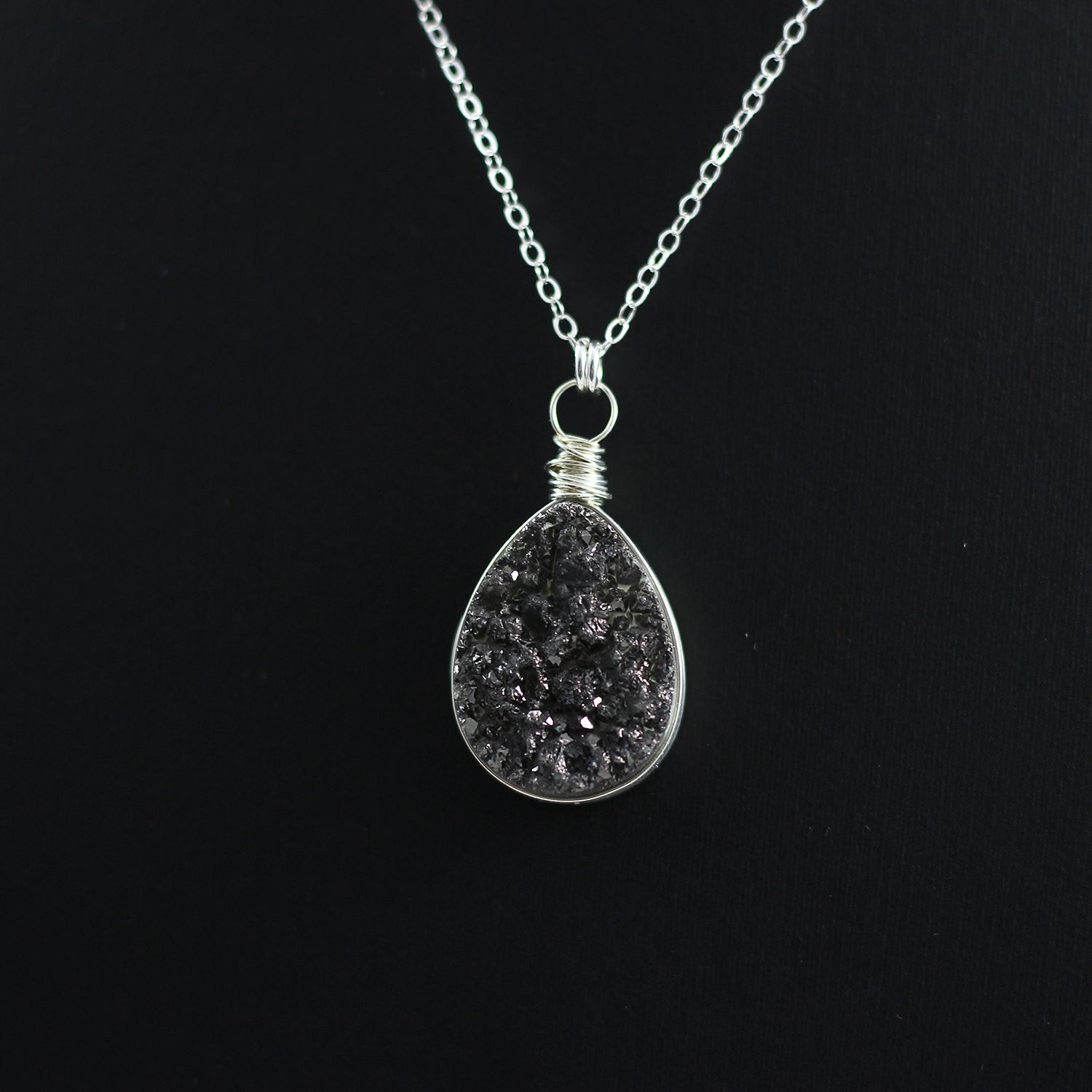 Black Druzy Sterling Silver Pendant Necklace – Starletta Designs