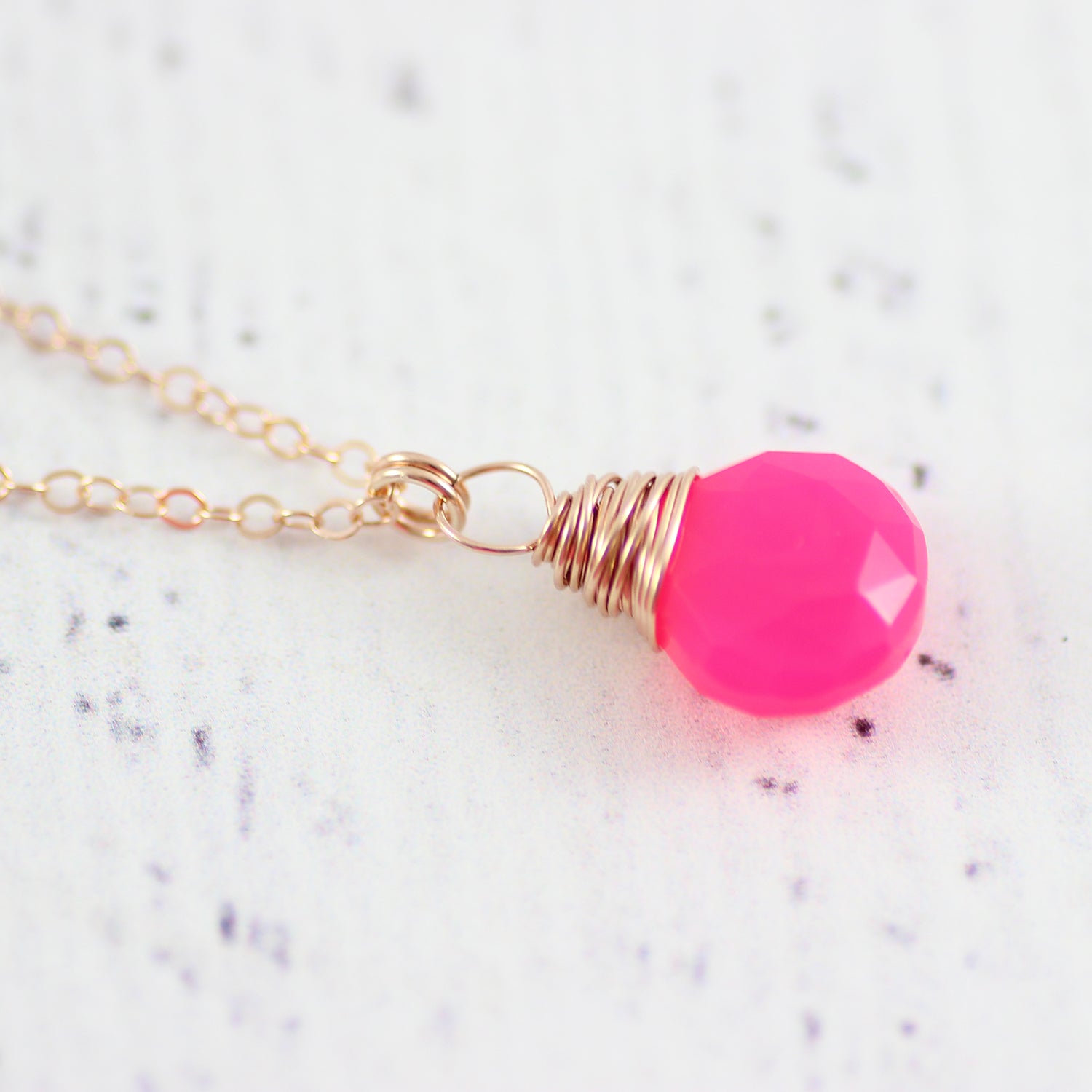 Hot Pink Chalcedony Rose Gold Necklace