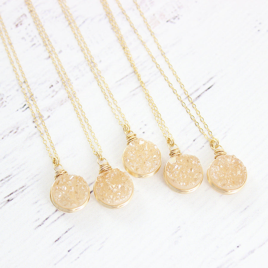 Champagne Druzy Gold Circle Necklace