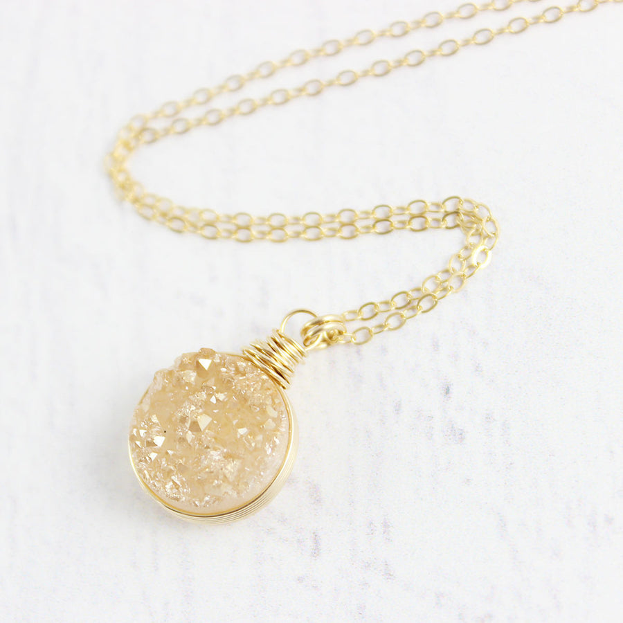 Champagne Druzy Gold Circle Necklace