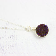 Dark Metallic Purple Sterling Silver Druzy Geode Pendant Necklace
