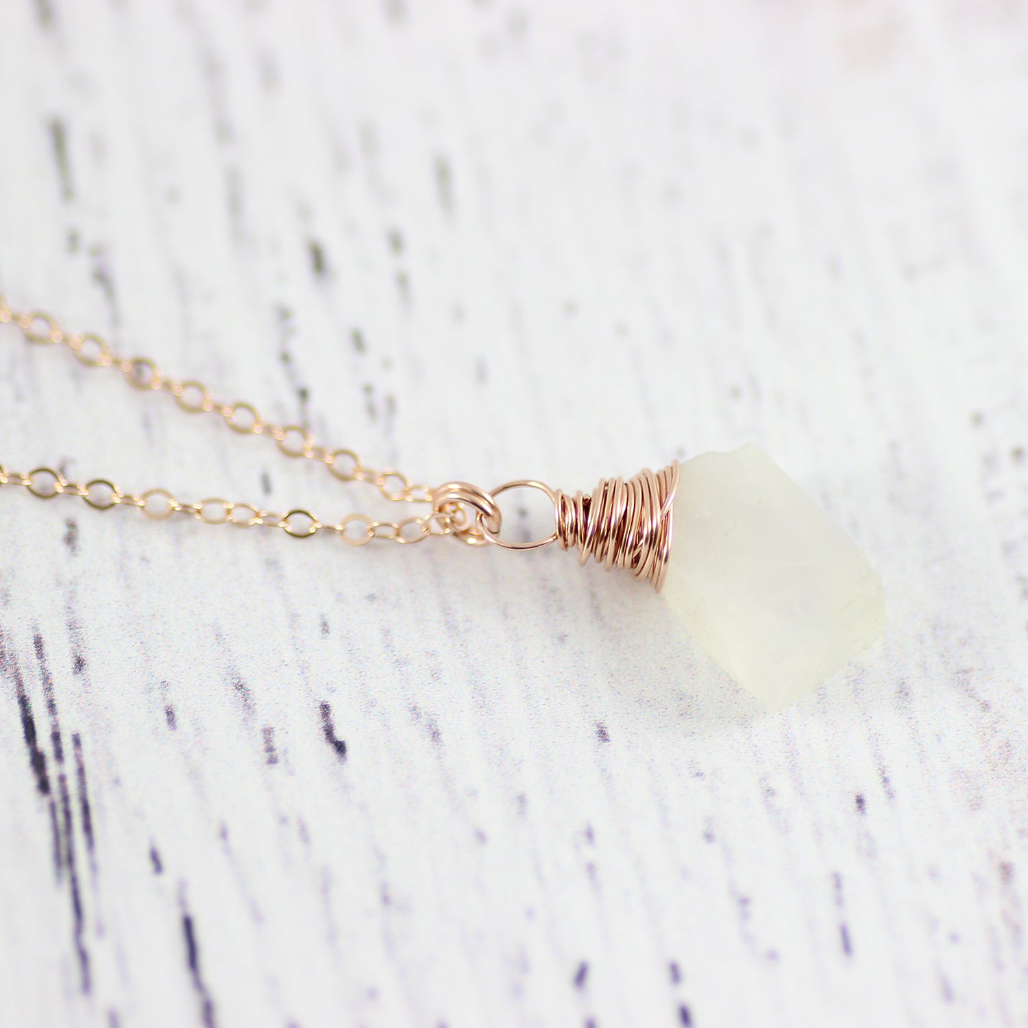 Raw Rainbow Moonstone Rose Gold Stone Necklace