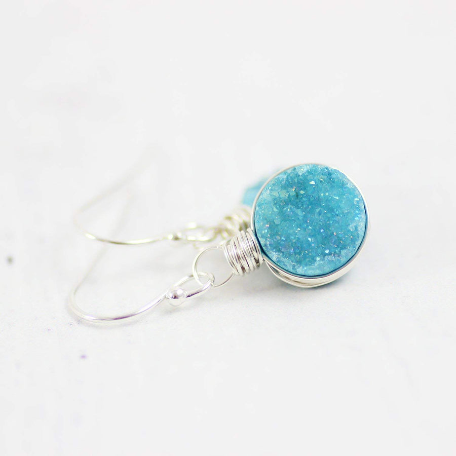 Light Sky Blue Druzy Sterling Silver Earrings