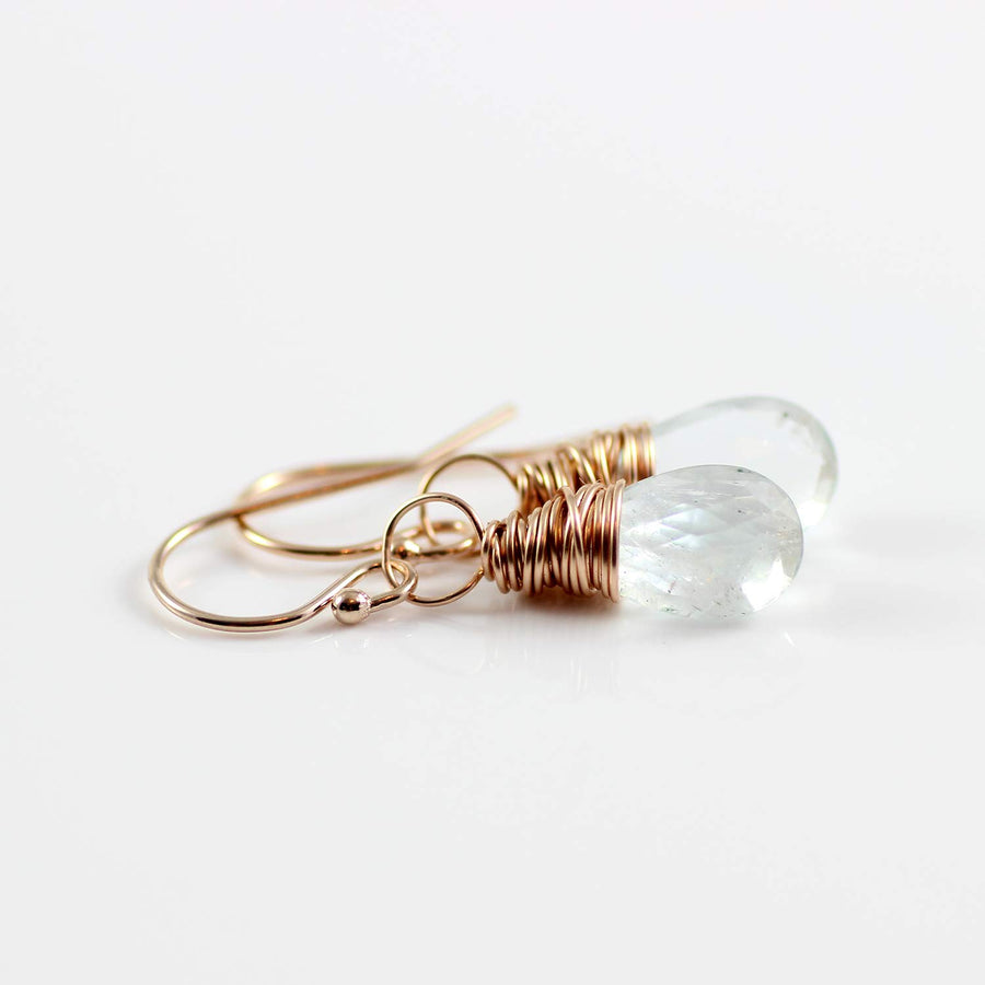 Light Blue Aquamarine Rose Gold Drop Earrings