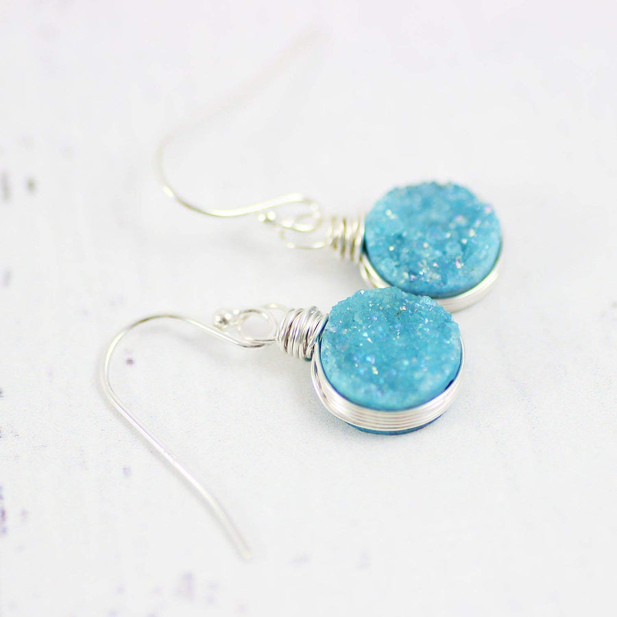 Light Sky Blue Druzy Sterling Silver Earrings