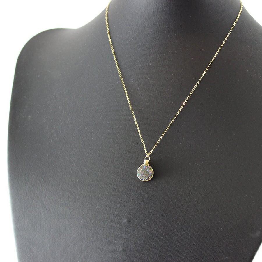 Rainbow Druzy Gold Circle Necklace