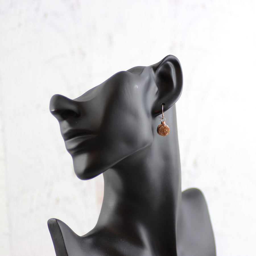 Dark Orange Druzy Rose Gold Earrings