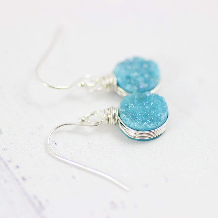 Light Sky Blue Druzy Sterling Silver Earrings