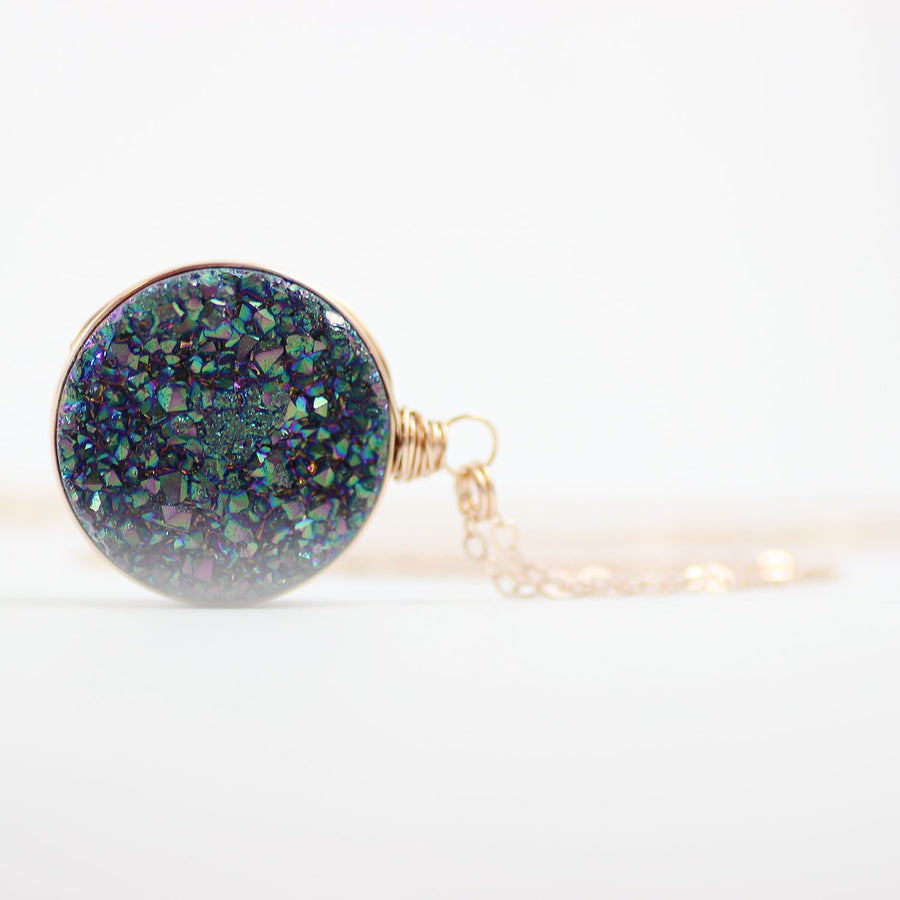 Large Rainbow Druzy Rose Gold Necklace