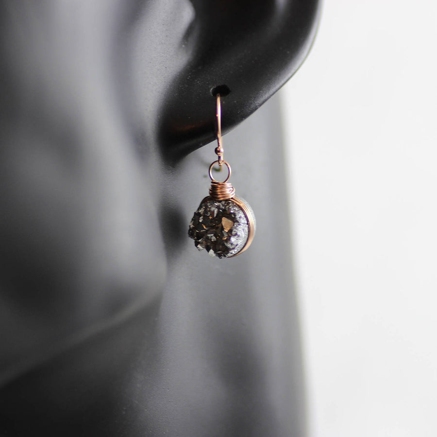 Rose Gold Druzy Geode Bridesmaid Dangle Earrings