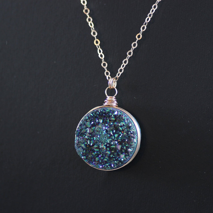 Large Rainbow Druzy Rose Gold Necklace