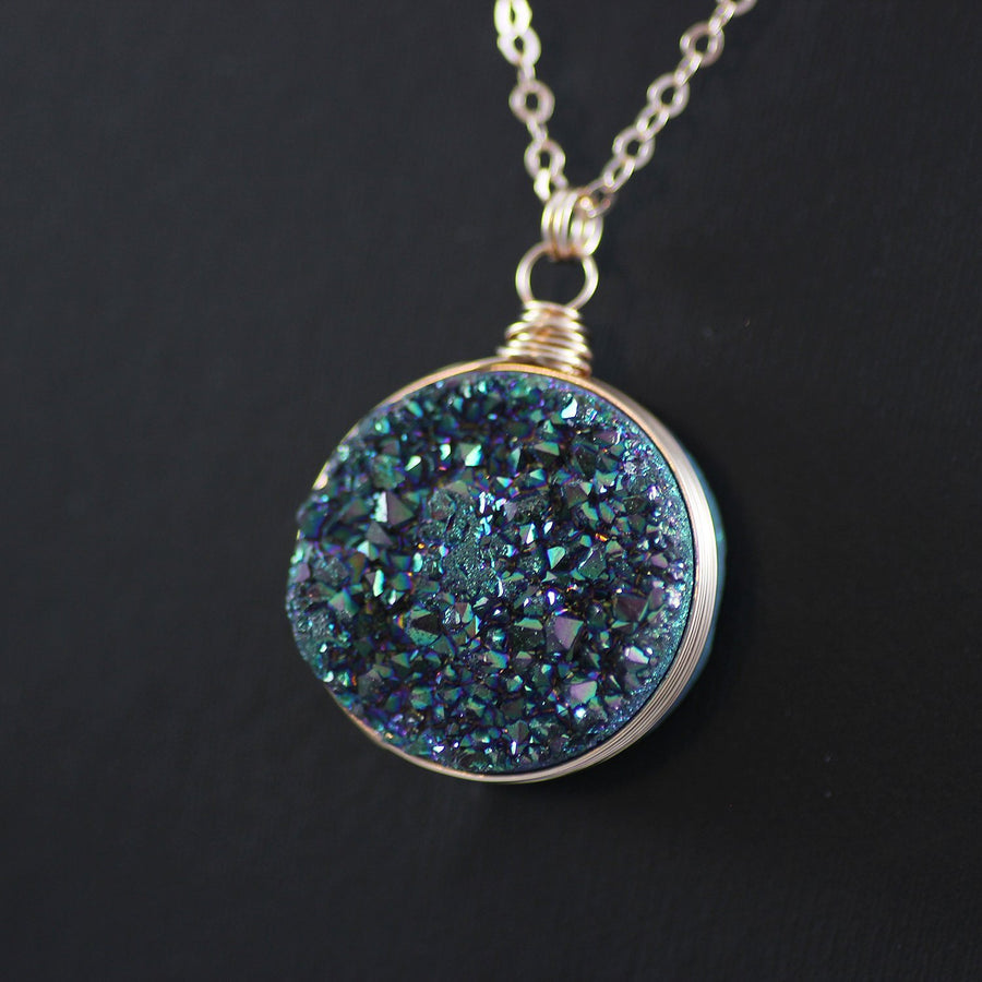 Large Rainbow Druzy Rose Gold Necklace