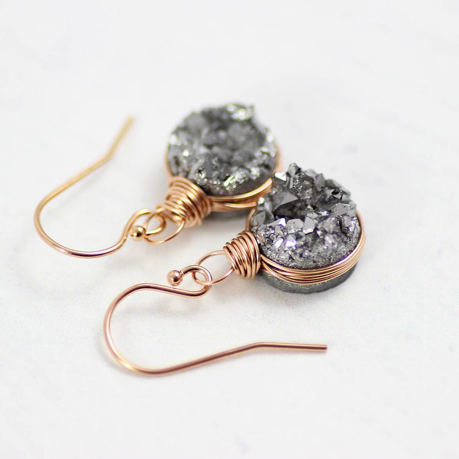 Rose Gold Druzy Geode Bridesmaid Dangle Earrings