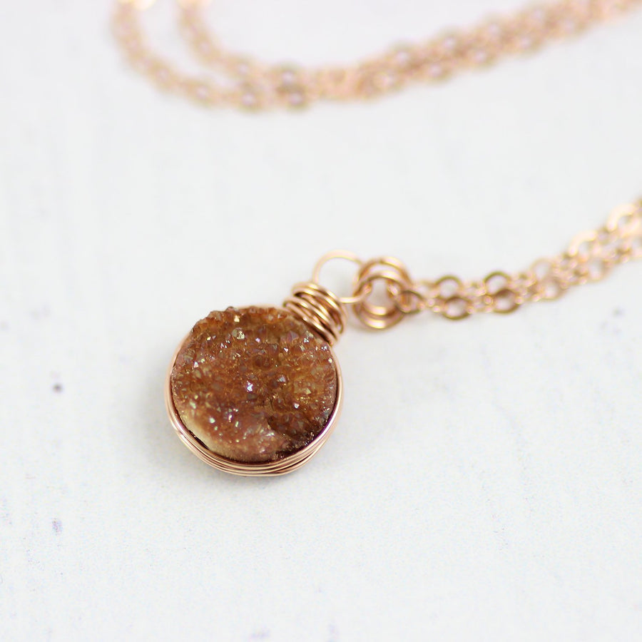 Dark Orange Druzy Rose Gold Necklace