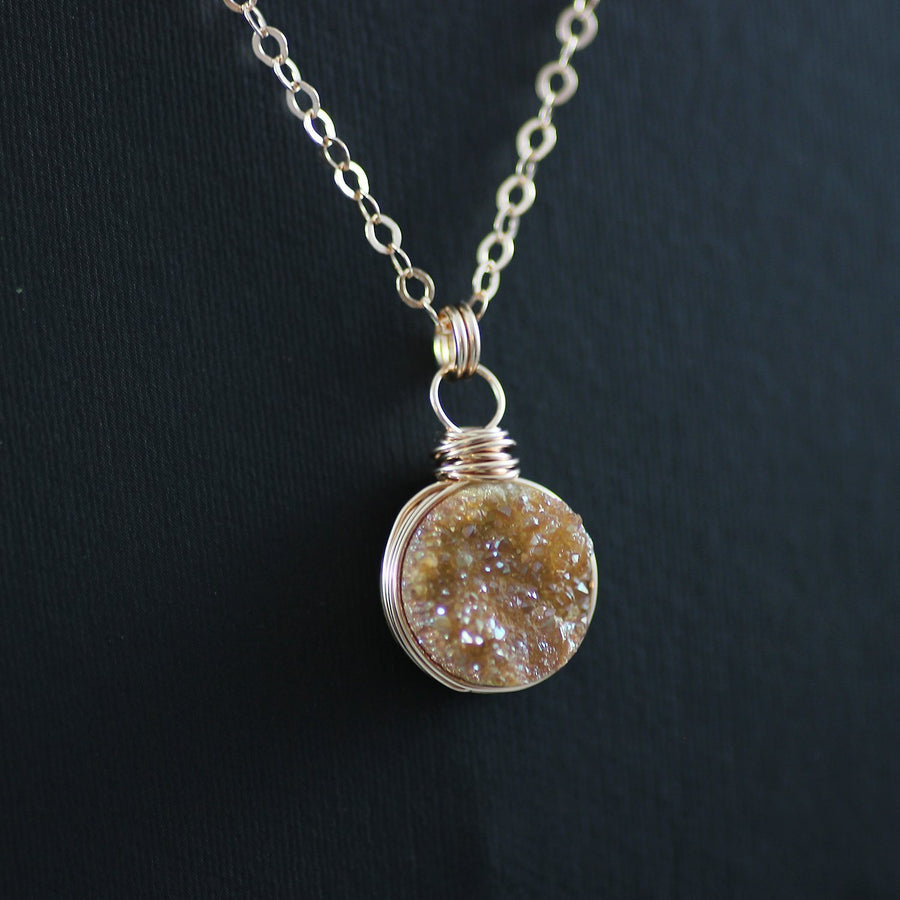 Dark Orange Druzy Rose Gold Necklace