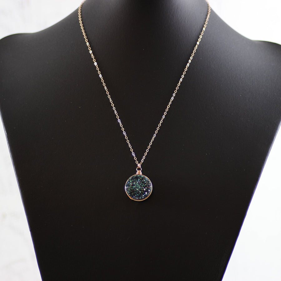 Large Rainbow Druzy Rose Gold Necklace