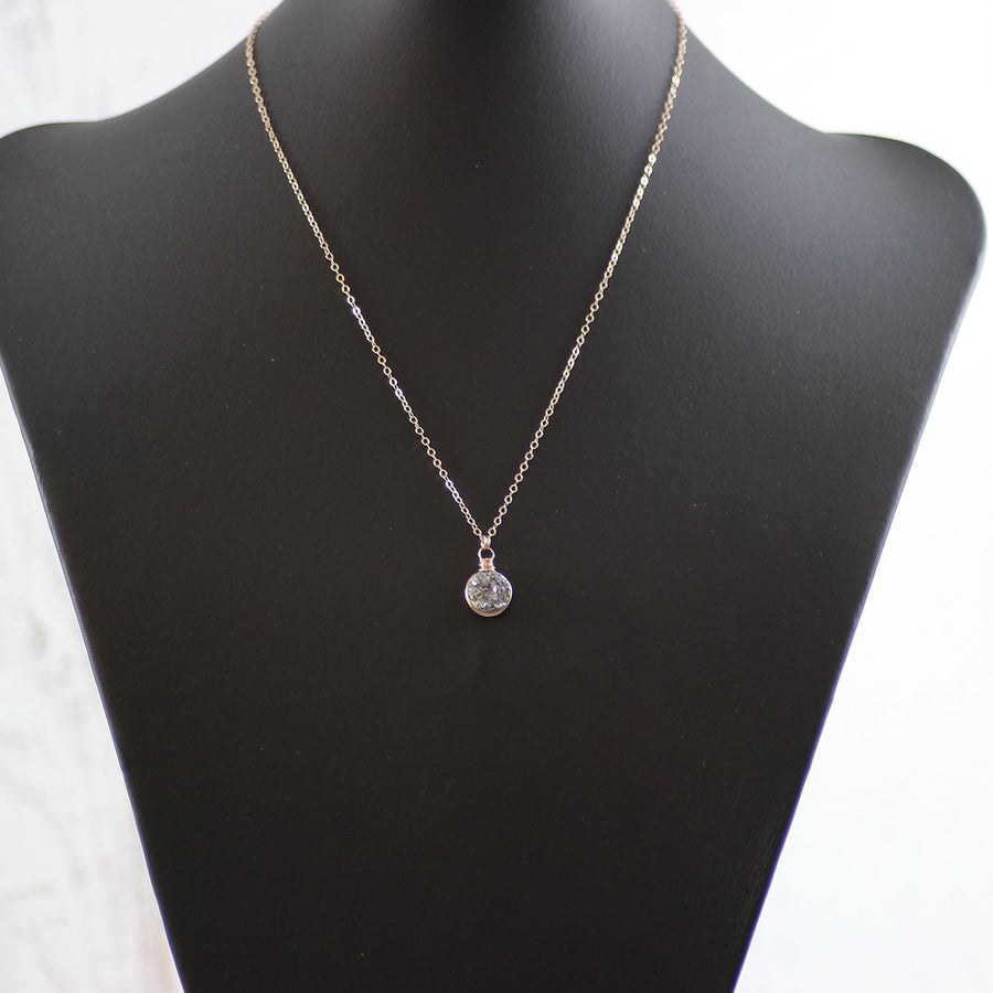 Silver Druzy Rose Gold Circle Pendant Necklace