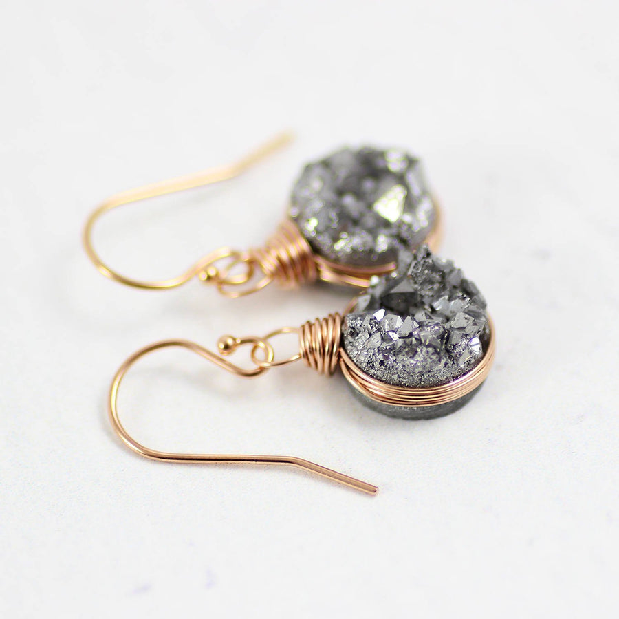 Rose Gold Druzy Geode Bridesmaid Dangle Earrings
