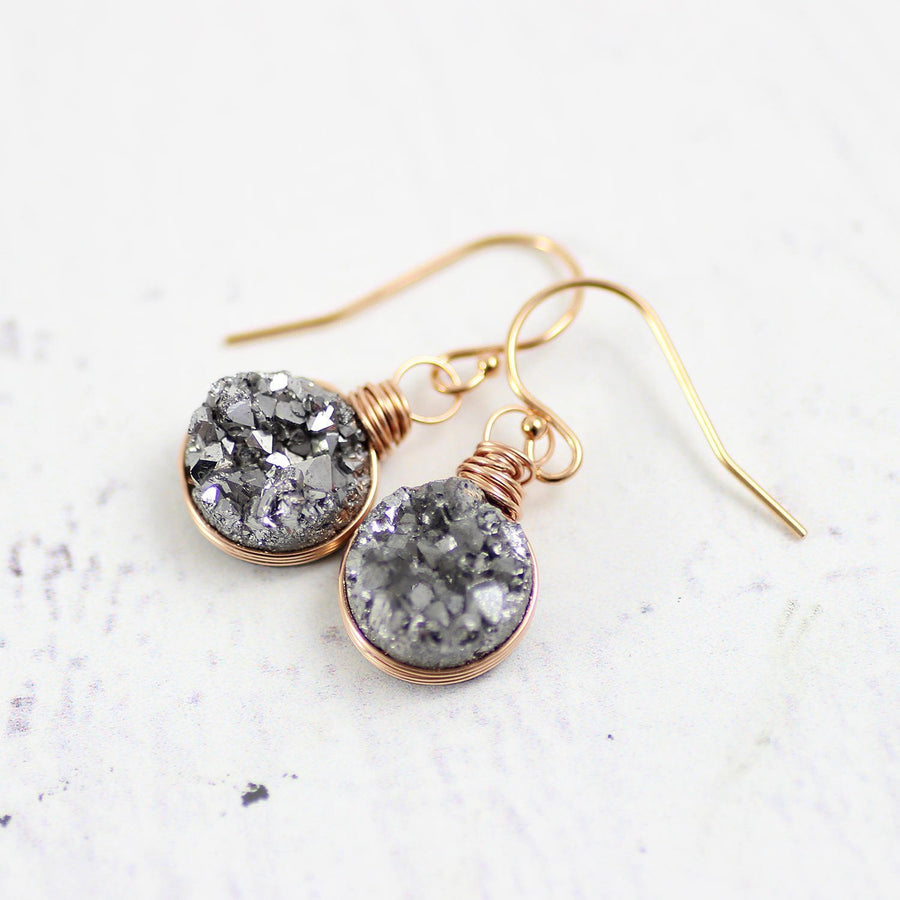 Rose Gold Druzy Geode Bridesmaid Dangle Earrings