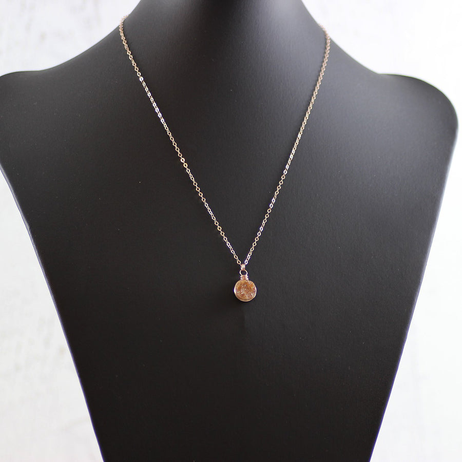 Dark Orange Druzy Rose Gold Necklace