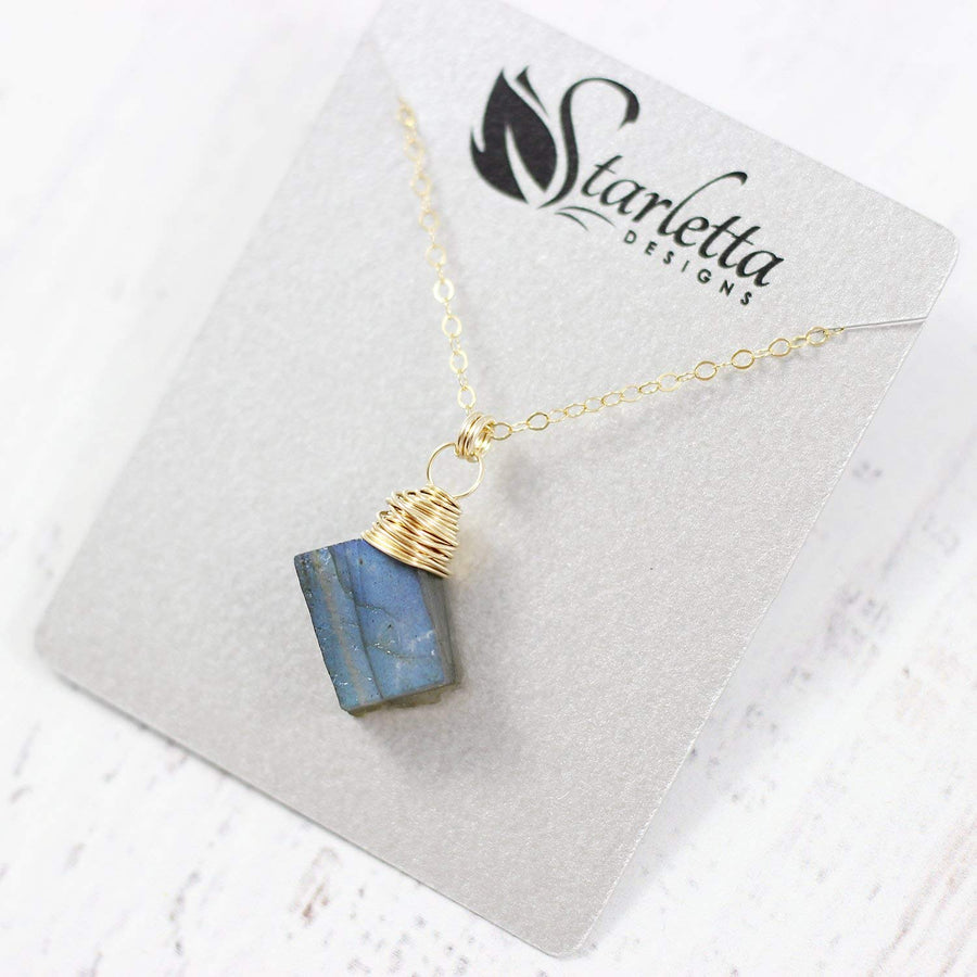 Raw Labradorite Gemstone Gold Necklace