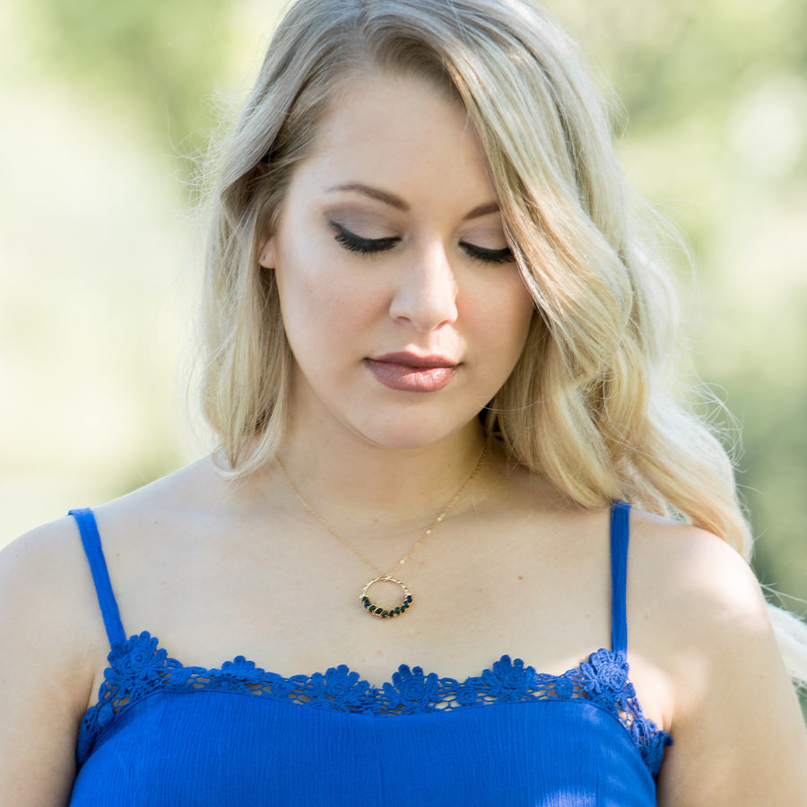 Opal Gemstone Gold Circle Pendant Necklace