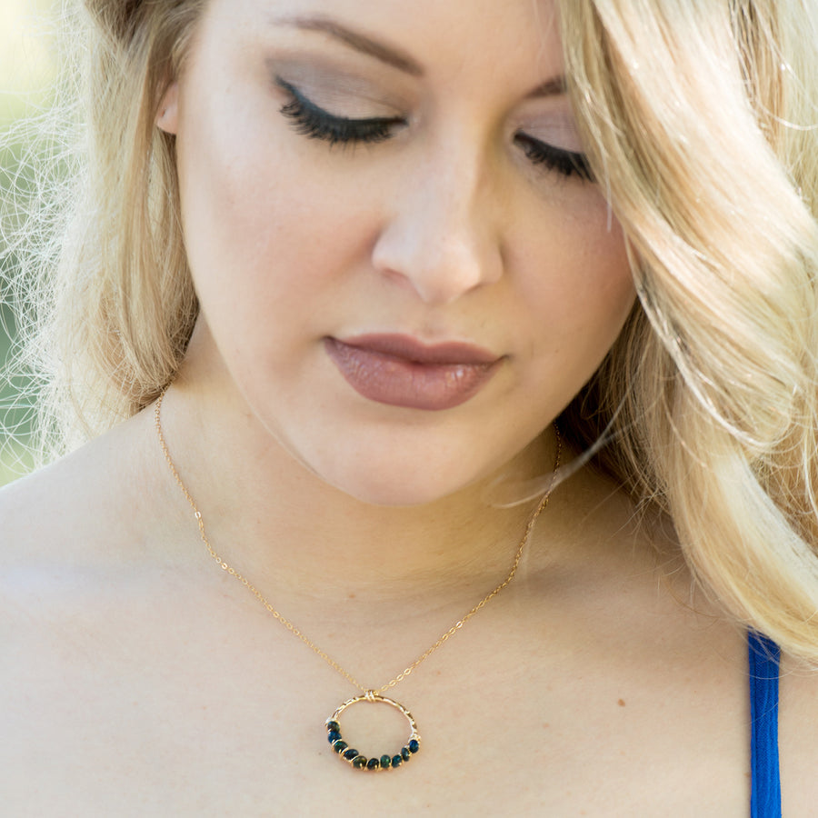 Opal Gemstone Gold Circle Pendant Necklace