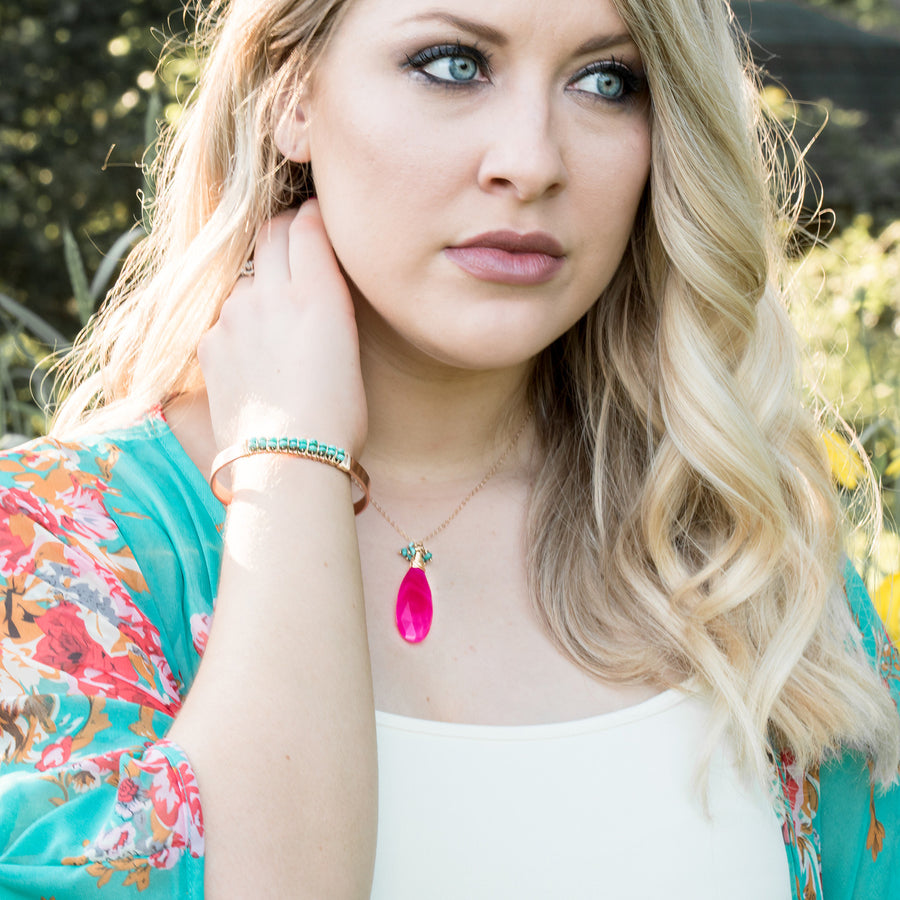 Hot Pink Chalcedony and Turquoise Stone Necklace