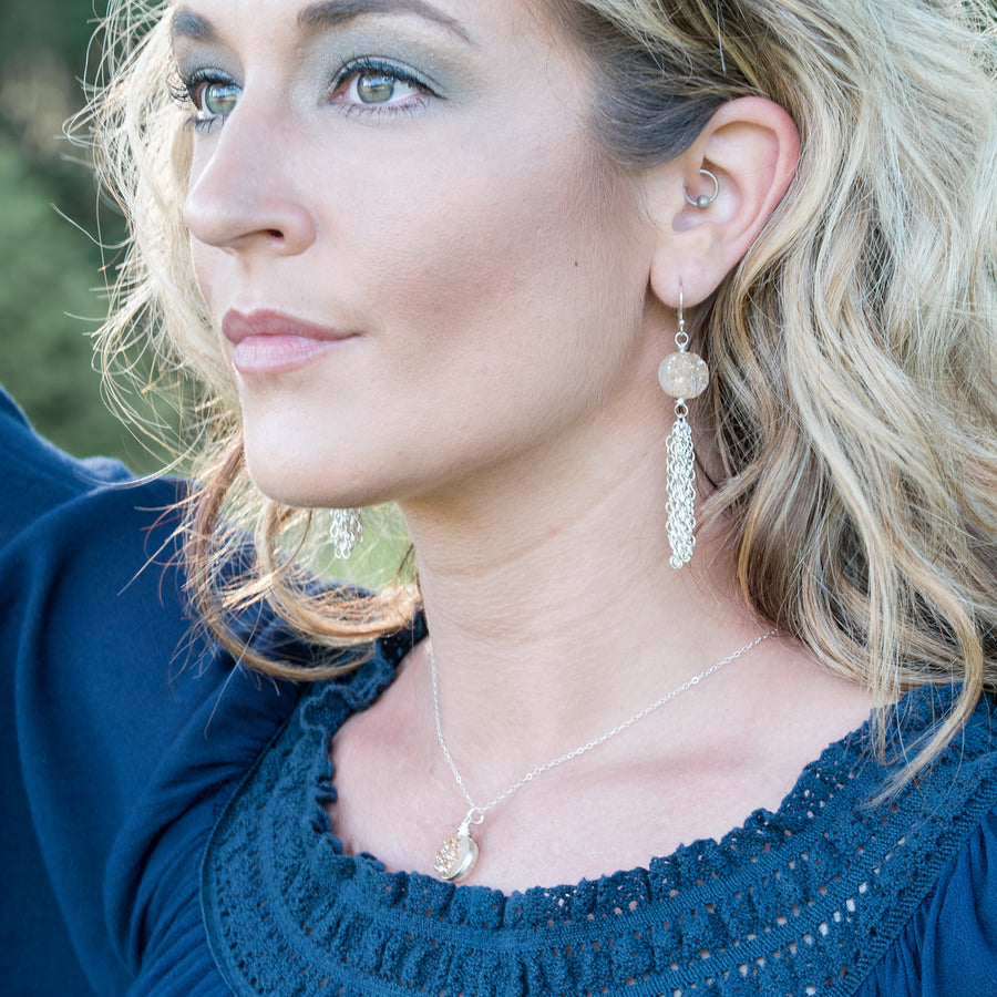 Champagne Druzy Silver Tassel Earrings