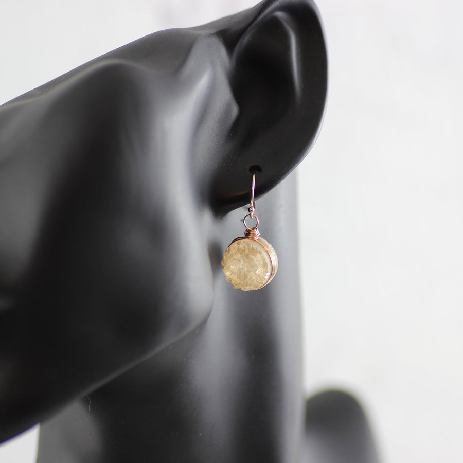 Champagne Druzy Rose Gold Circle Drop Earrings