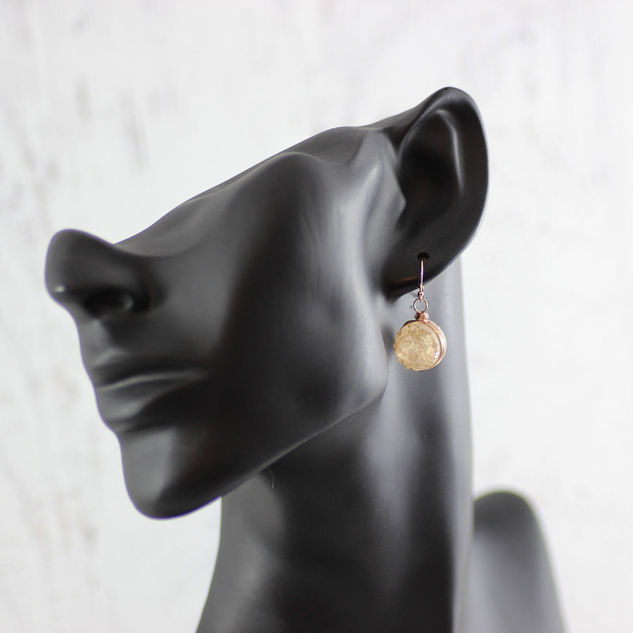 Champagne Druzy Rose Gold Circle Drop Earrings