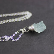 Raw Aquamarine Sterling Silver Pendant Necklace