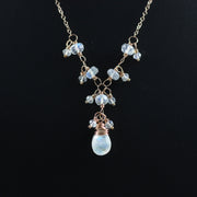 Rainbow Moonstone Rose Gold Beaded Wedding Necklace