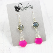 Labradorite and Hot Pink Retro Sterling Silver Earrings