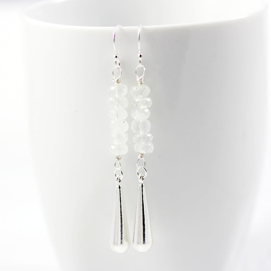 Long Rainbow Moonstone Sterling Silver Earrings