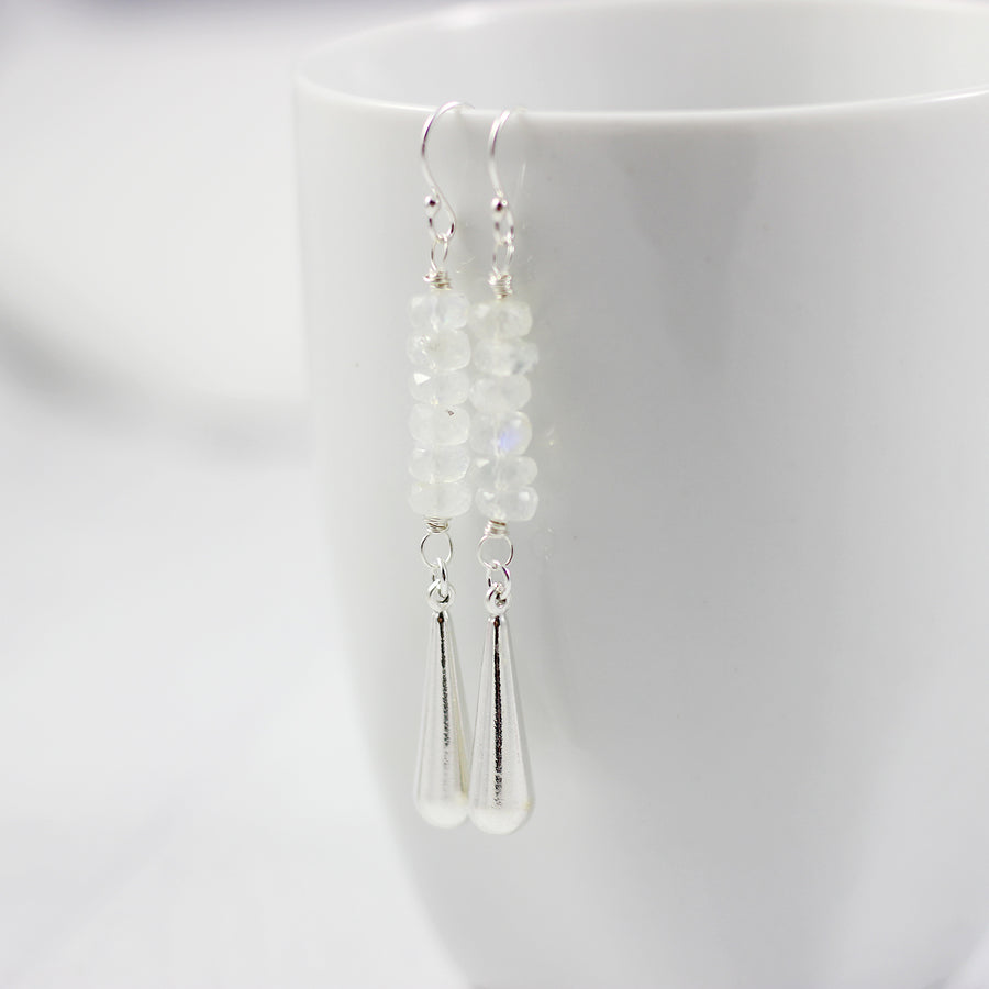 Long Rainbow Moonstone Sterling Silver Earrings