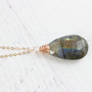 Labradorite Teardrop Rose Gold Necklace