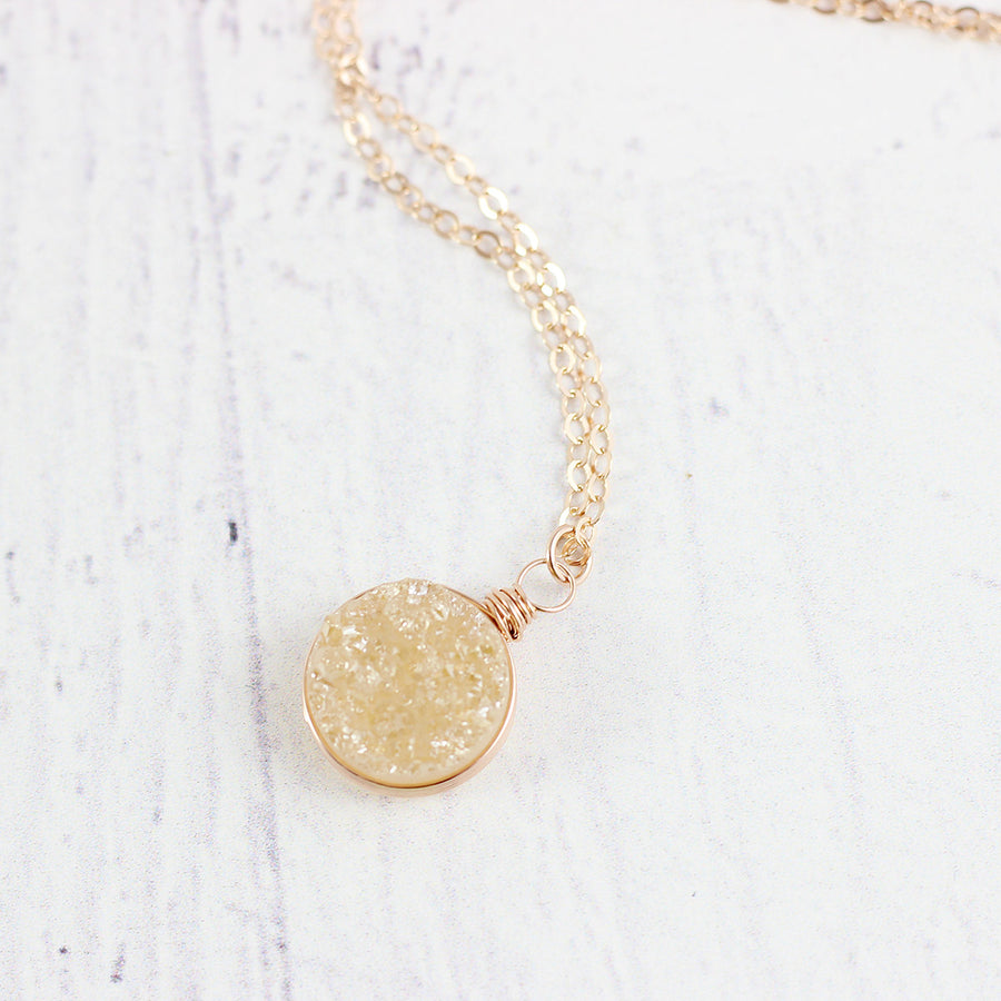 Champagne Druzy Rose Gold Circle Necklace