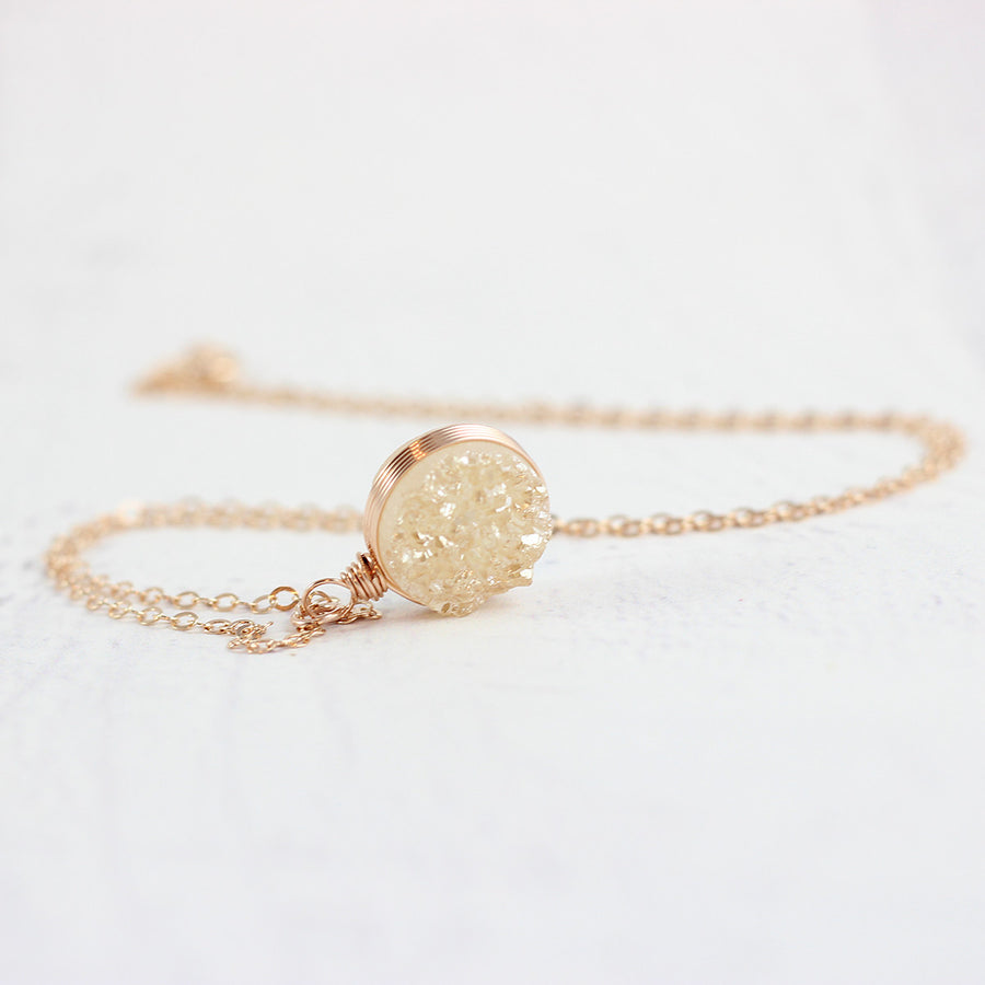 Champagne Druzy Rose Gold Circle Necklace