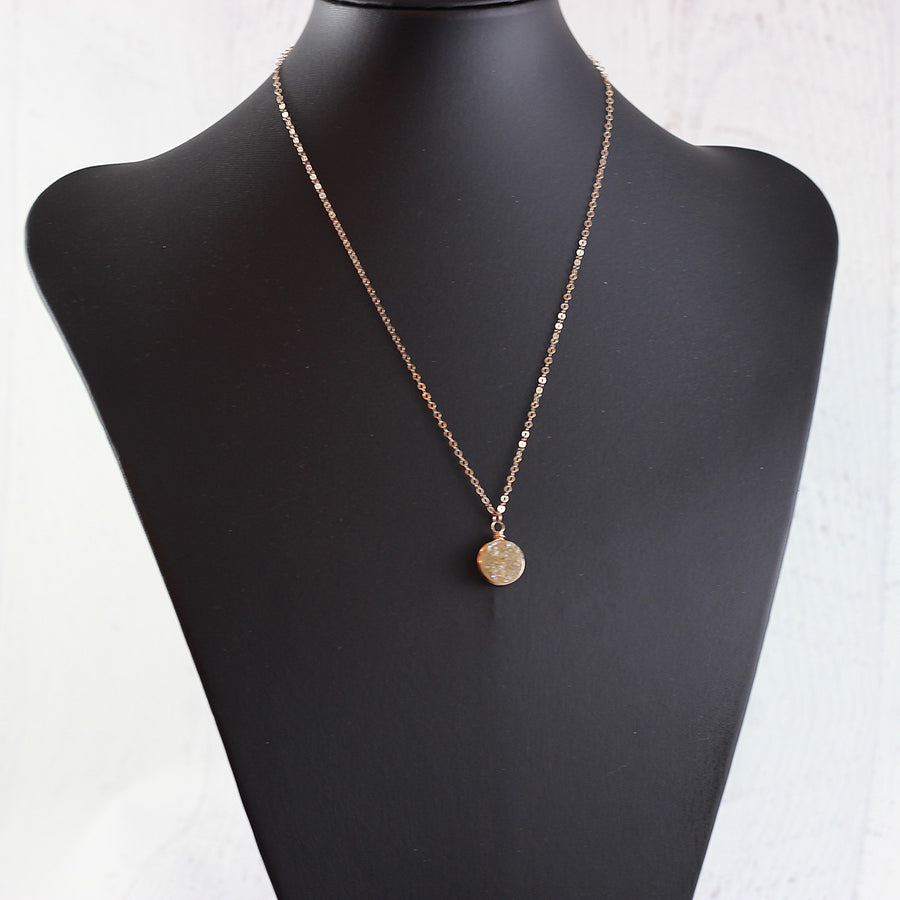 Champagne Druzy Rose Gold Circle Necklace