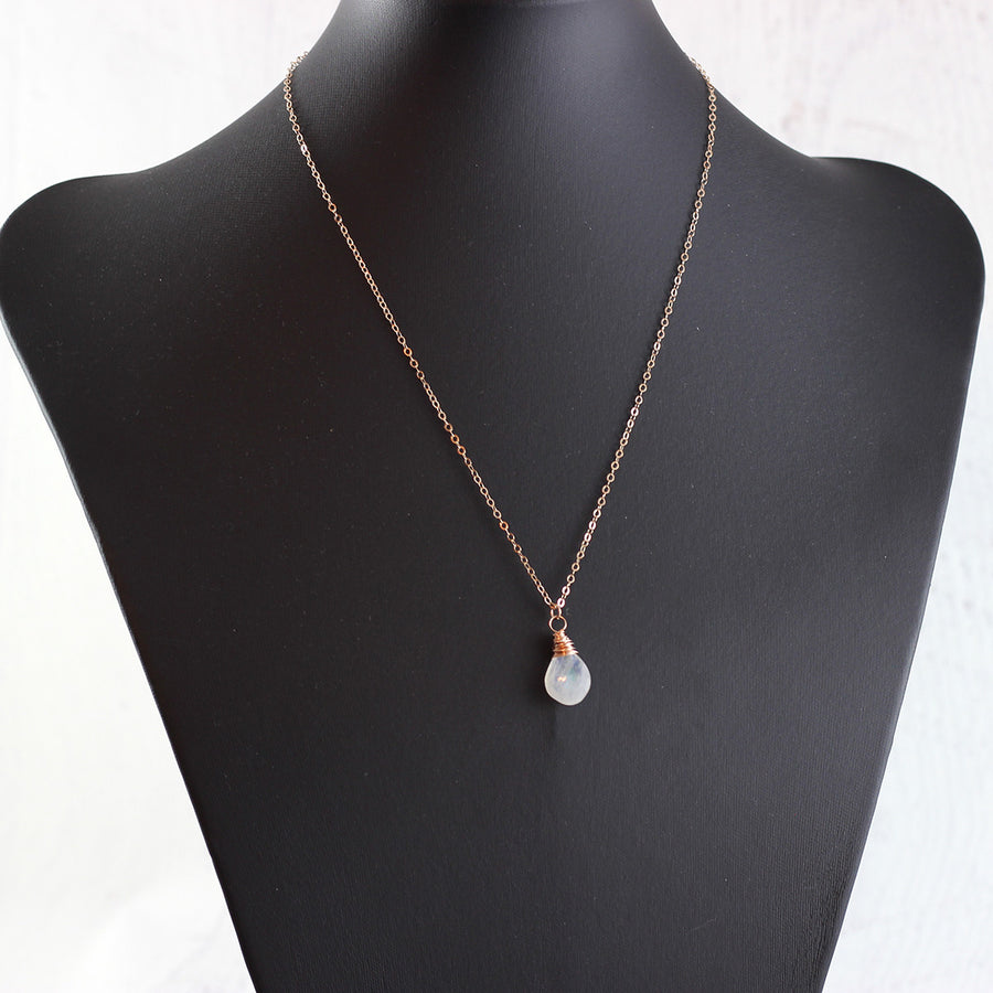 Rainbow Moonstone Rose Gold Teardrop Necklace