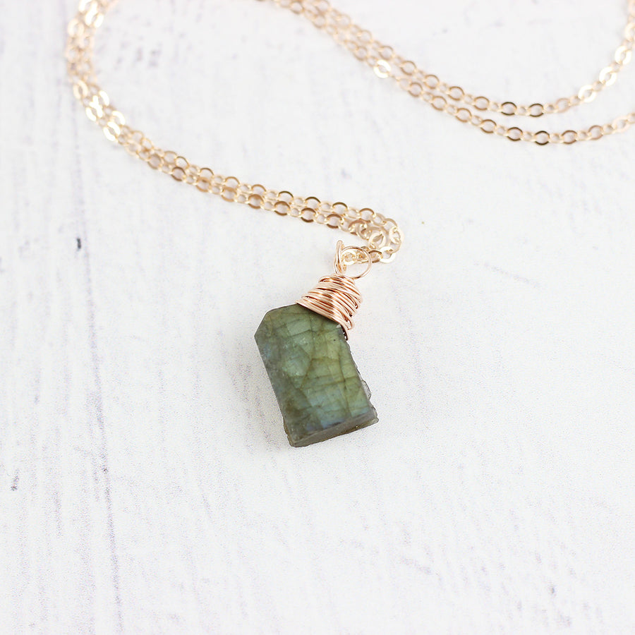 Raw Labradorite Rose Gold Pendant Necklace
