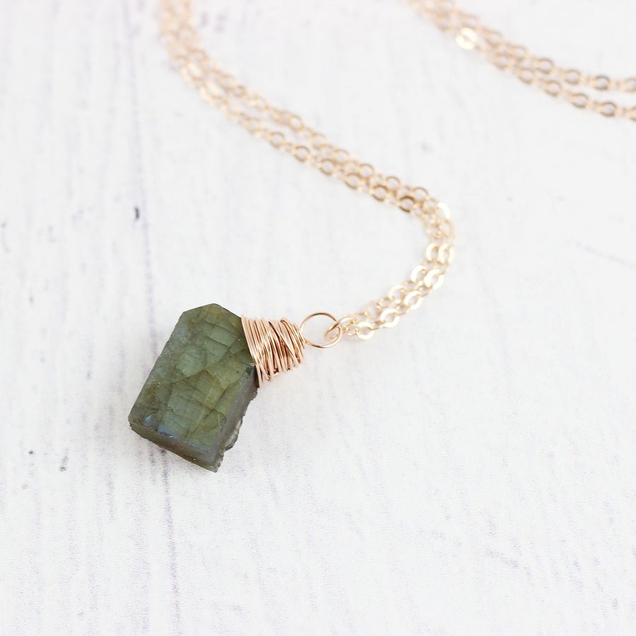 Raw Labradorite Rose Gold Pendant Necklace