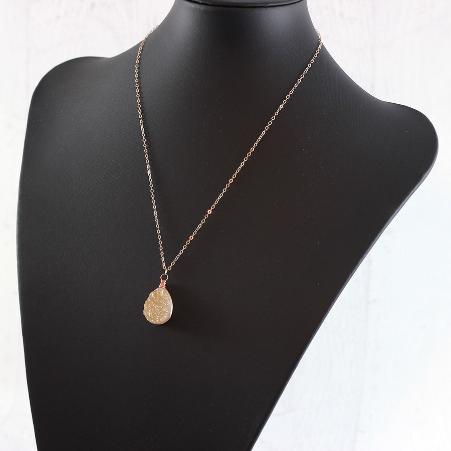 Champagne Druzy Rose Gold Teardrop Necklace