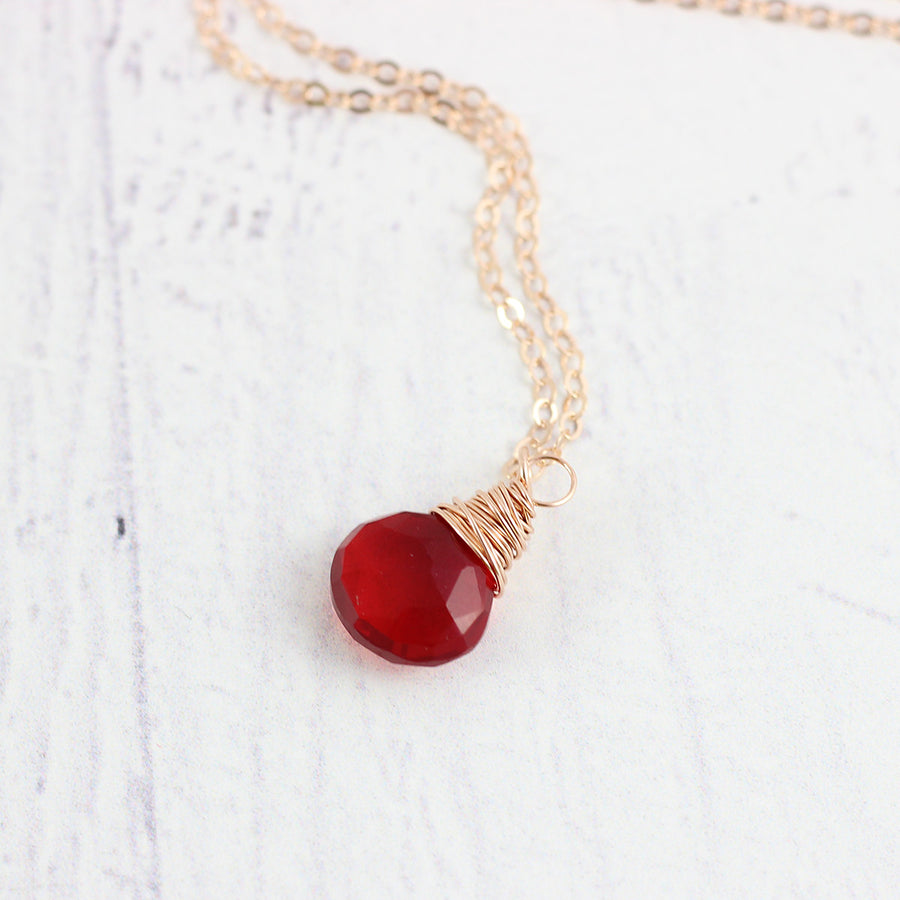 Apple Red Quartz Rose Gold Necklace