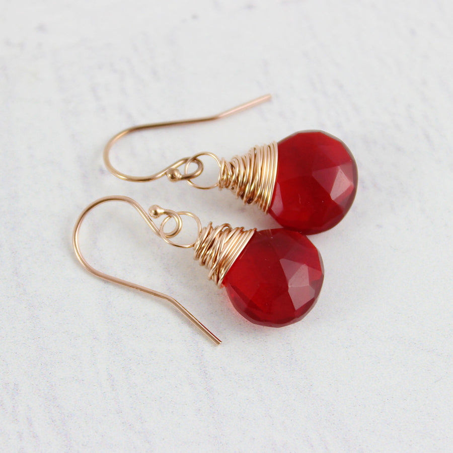 Apple Red Quartz Rose Gold Earrings