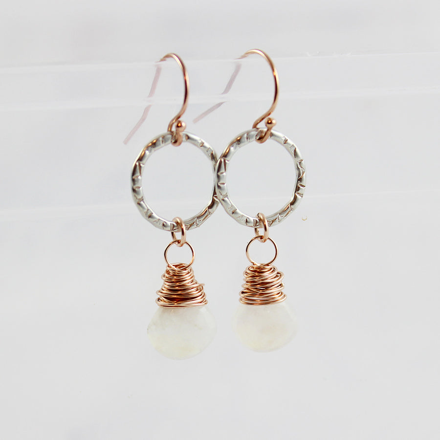 Rainbow Moonstone Mixed Metal Dangle Earrings