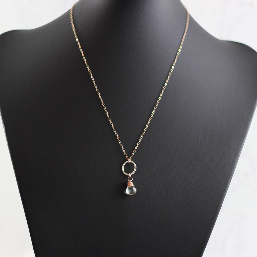 Light Green Amethyst Necklace in Sterling Silver and Rose Gold