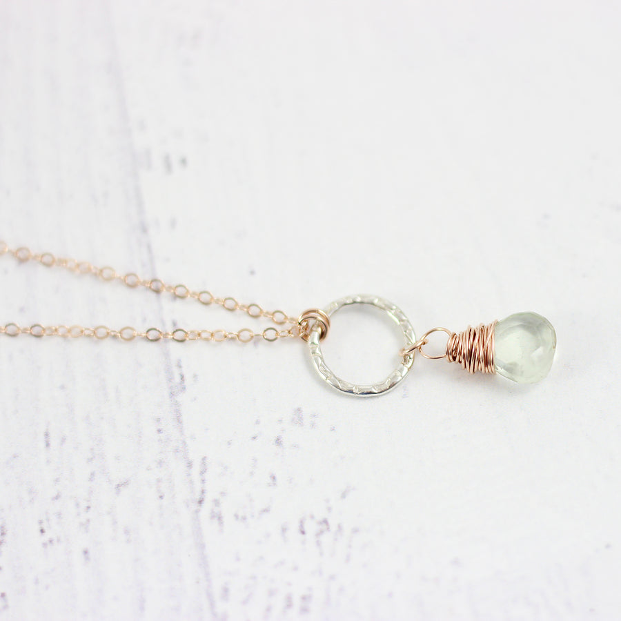 Light Green Amethyst Necklace in Sterling Silver and Rose Gold